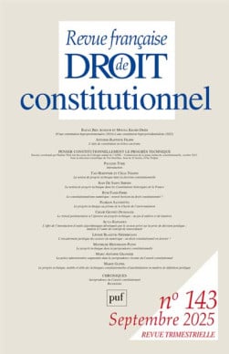 Revue française de droit constitutionnel, septembre 2025 N°143